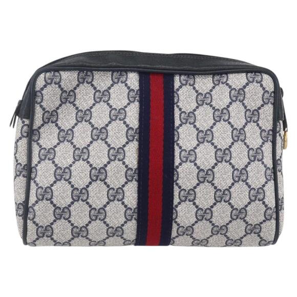 GUCCI GG Canvas Sherry Line Clutch Bag Red Navy 14.014.3553 Auth BA8450 - Picture 2 of 16